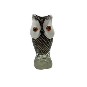Vintage Multicolored Heavy Art Glass Striped OWL Figurine Collectible Art Glass